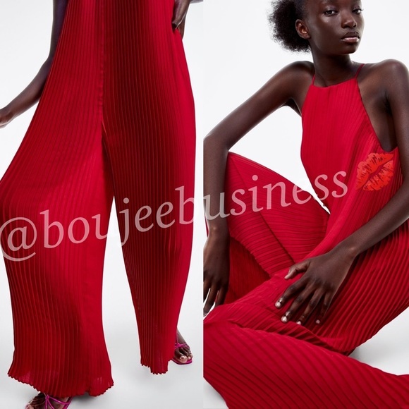 ZARA BNWT Wide Leg Pleated Halter Jumpsuit - Picture 4 of 5